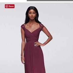 David’s Bridal Long Dress with Lace Cap Sleeves